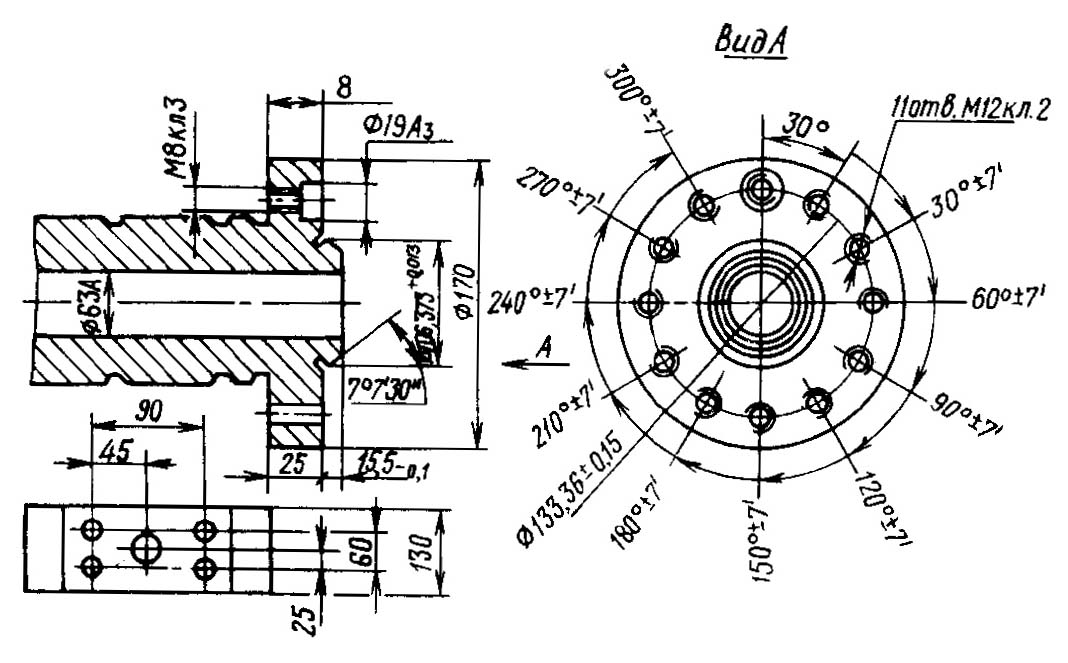 1Е340П Посадочні та приєднувальні бази токарно-револьверного верстата 1Е340П.  Інстументальна револьверна головка